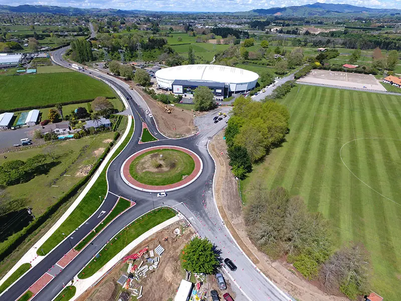 An aerial view of Hanlin Road Roundabout
